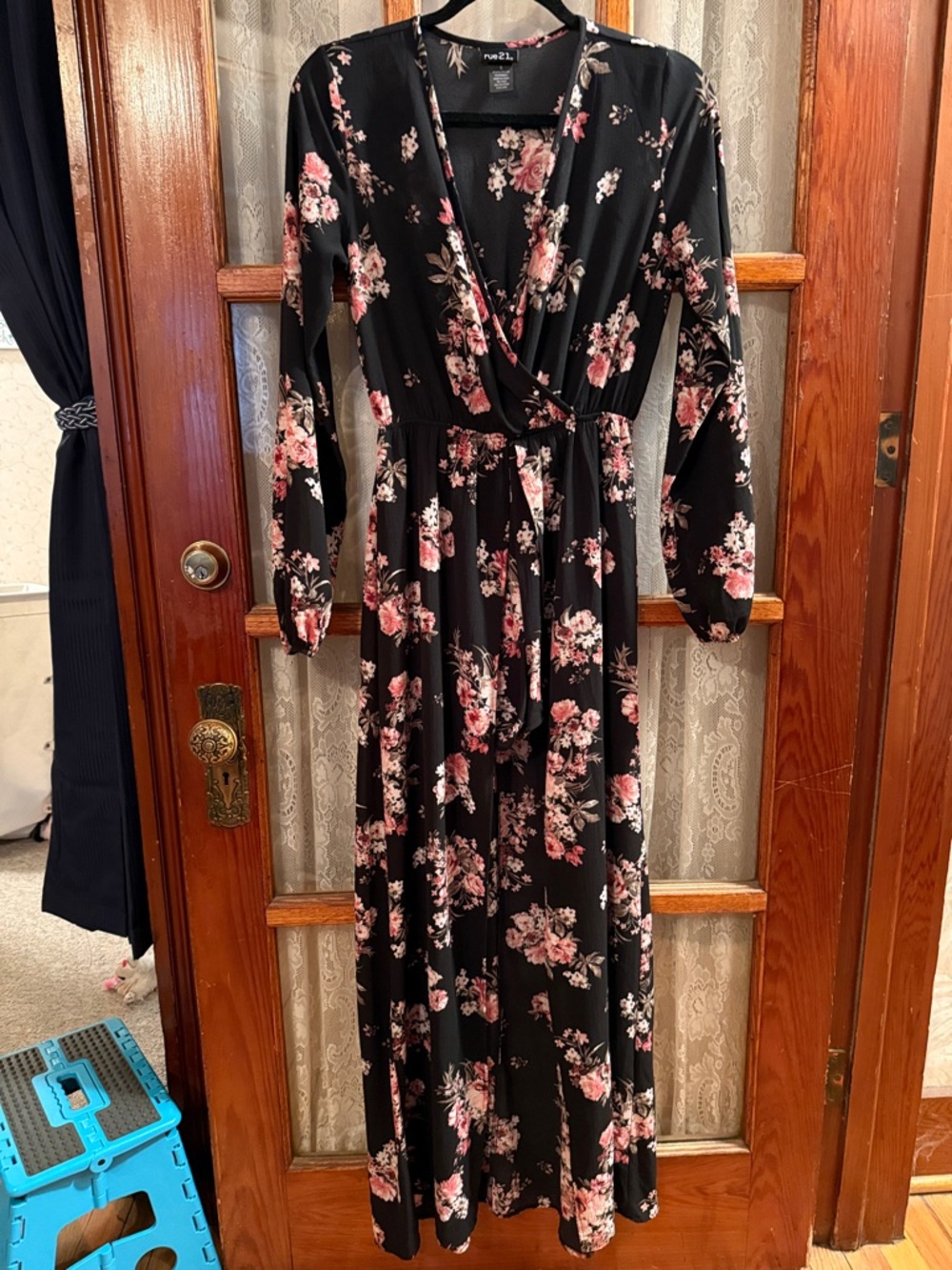 Forever 21 Black Maxi Romper with Pink Floral Print
